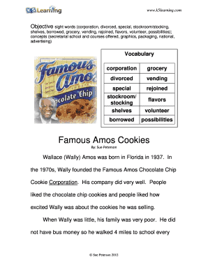 Famous Amos Cookies K5 Learning  Form