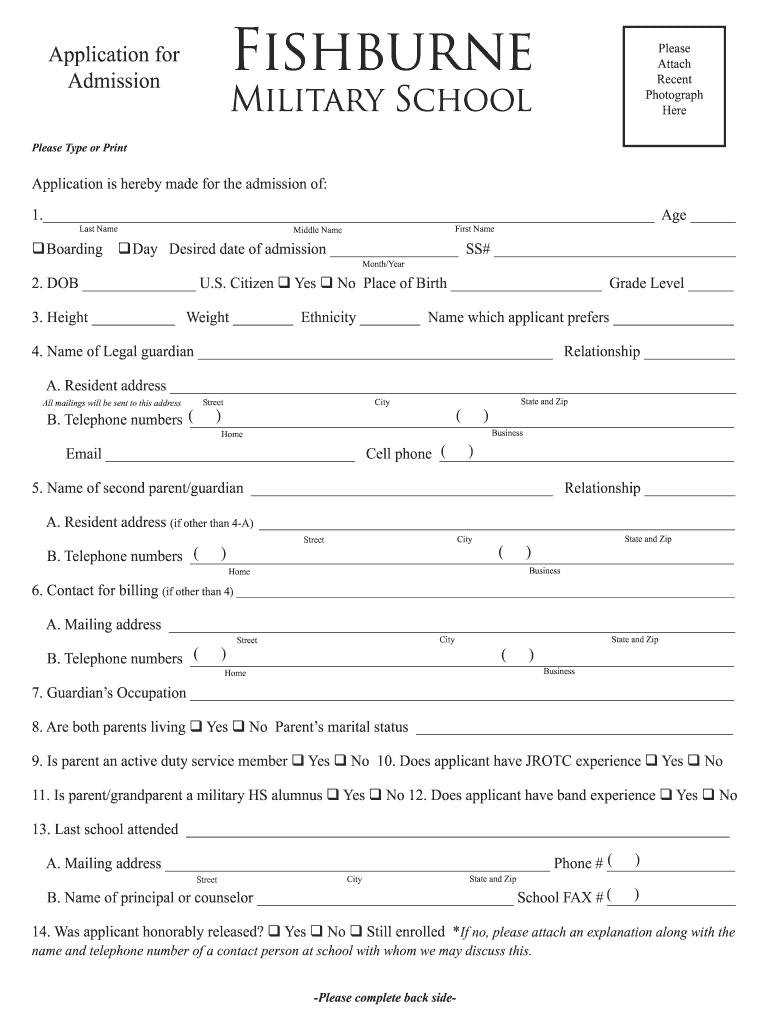 Application for Military School  Form