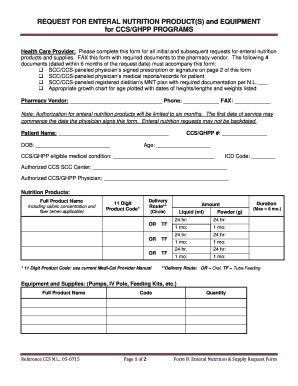 Ccs Enteral Nutrition Form