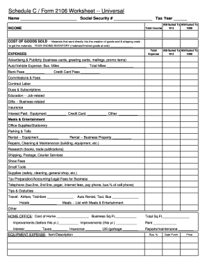 Schedule C Expenses Worksheet  Form