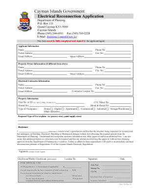 Electrical Reconnection Application Form Cayman Islands