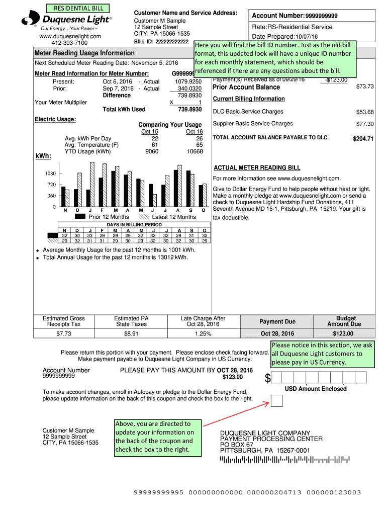 Duquesne Light Bill Sample  Form