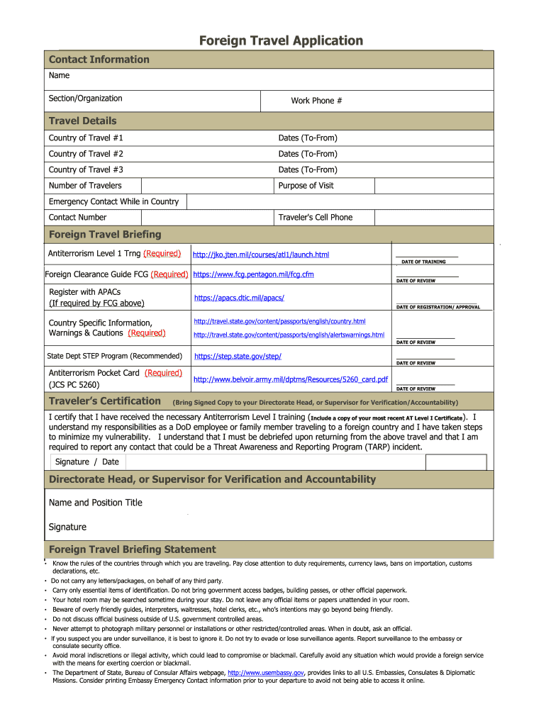 Foreign Travel Form