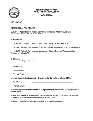 Army Appointment Memo  Form