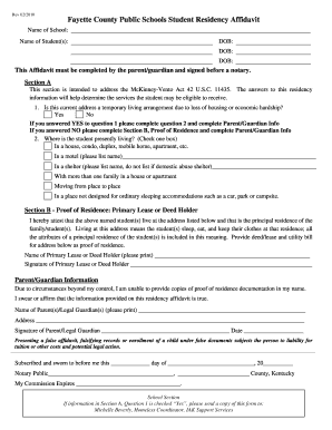 Fayette County Public Schools Student Residency Affidavit Fcps  Form