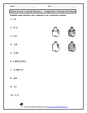 Classify Rational and Irrational Numbers Worksheet  Form