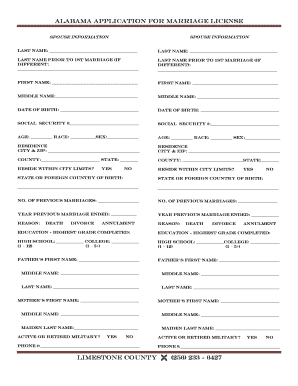 ALABAMA APPLICATION for MARRIAGE LICENSE  Form