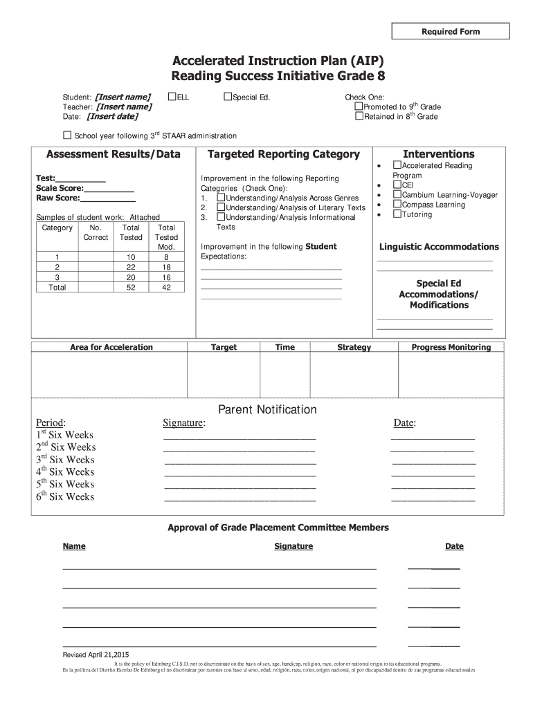 Hb 4545 Accelerated Instruction Plan Template  Form