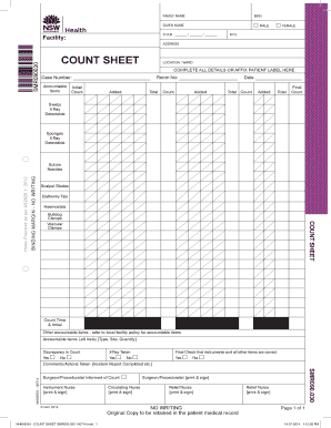 Count Sheet Example New South Wales Operating Theatre Ota Org  Form