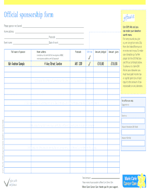 Marie Curie Sponsor Form