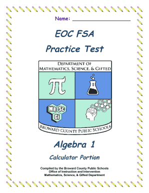Algebra 1 Eoc Fsa Practice Test Calculator Portion  Form