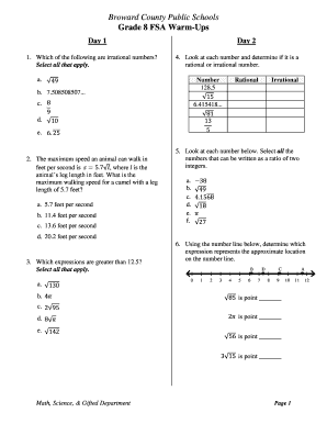 Broward County Public Schools Grade 8 Fsa Warm Ups Answers  Form