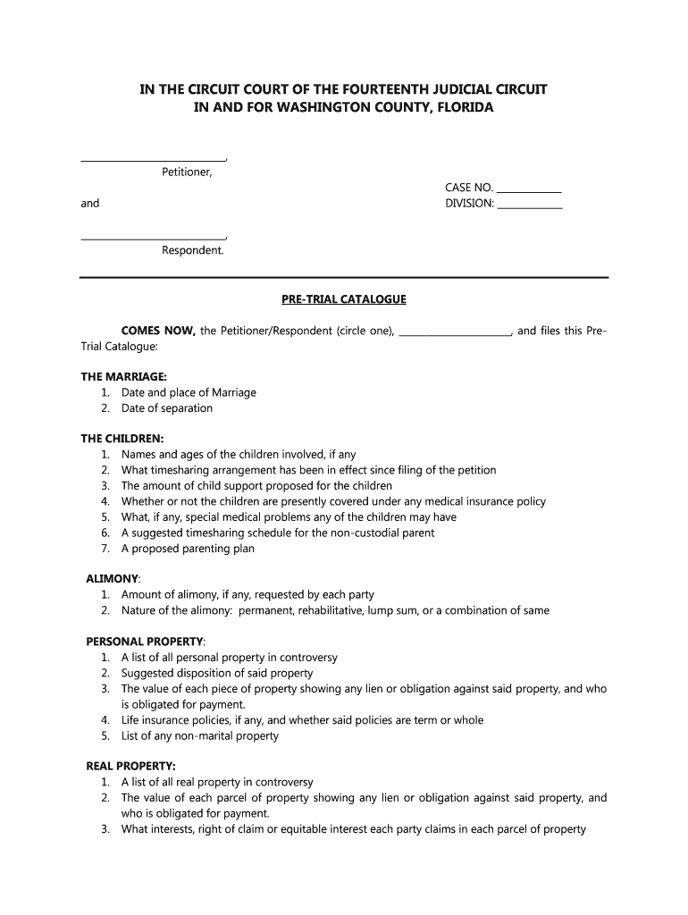 Pretrial Catalogue  Form