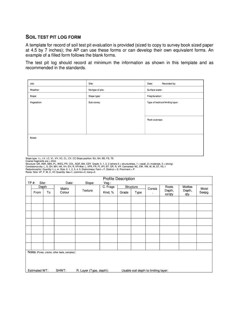 Soil Test Pit Log Form