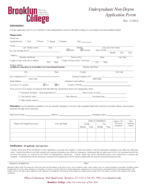  Undergraduate Non Degree Application Form Brooklyn College Brooklyn Cuny 2014-2024