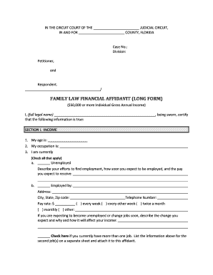 Florida Family Law Financial Affidavit Long Form