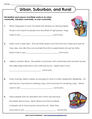 Urban Suburban and Rural Communities Worksheets PDF  Form