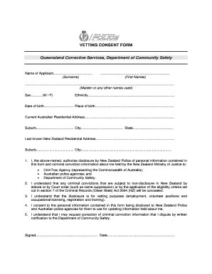 VETTING CONSENT FORM Queensland Corrective Services