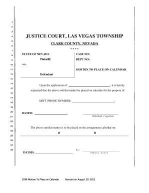Criminal Motion to Place on Calendar Las Vegas Justice Court  Form