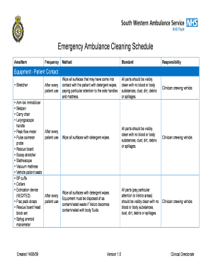 Emergency Ambulance Cleaning Schedule  Form