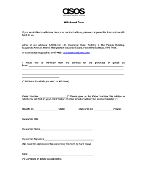 Withdrawal Form If You Would Like to Withdraw from Your ASOS