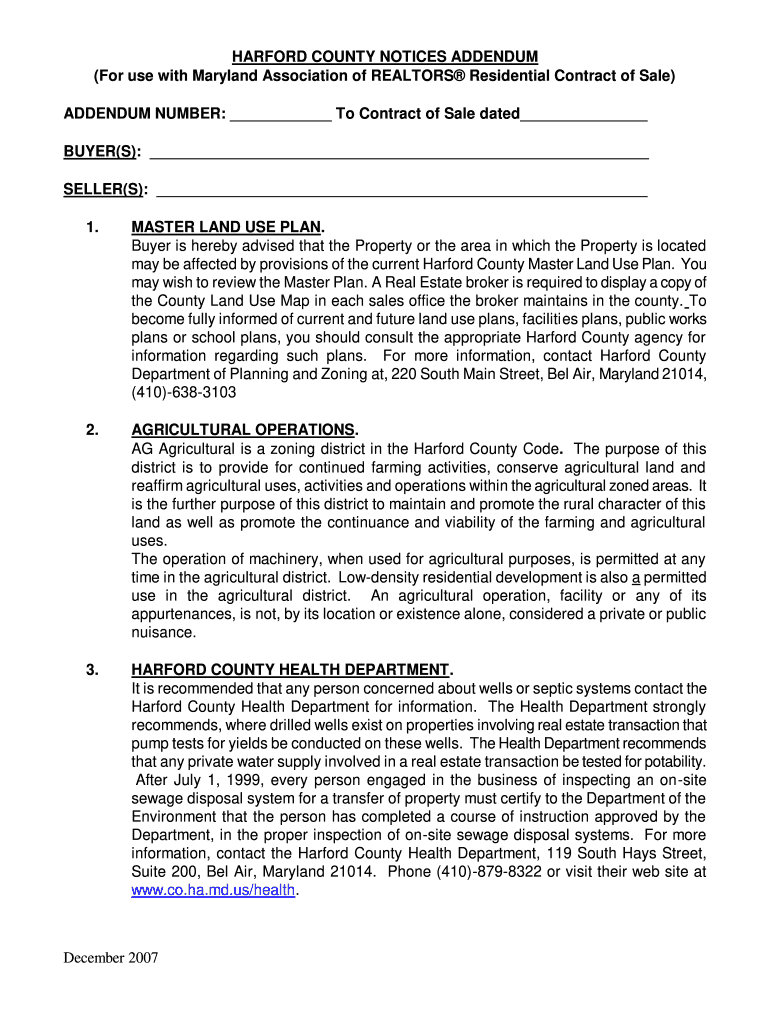  Harford County Notices Addendum Form PDF 2007-2024