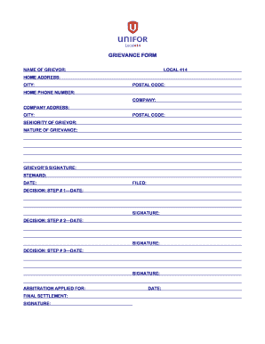  Unifor Grievance Form 2013