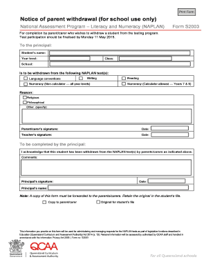 Naplan Withdrawal Form