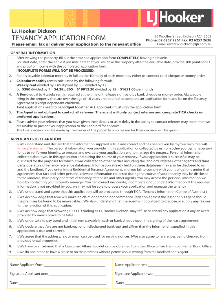 Lj Hooker Gladstone Rental Application  Form