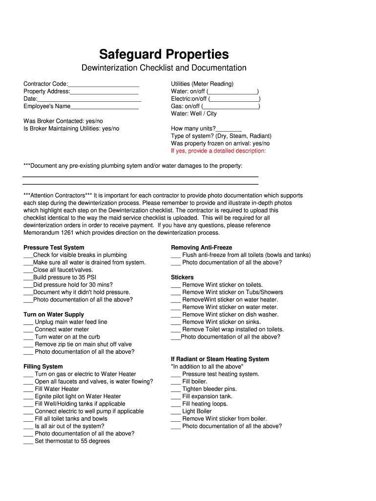 Get and Sign Dewinterize a House Check List PDF  Form