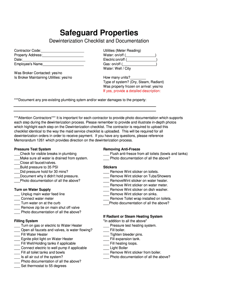 Dewinterize a House Check List PDF  Form