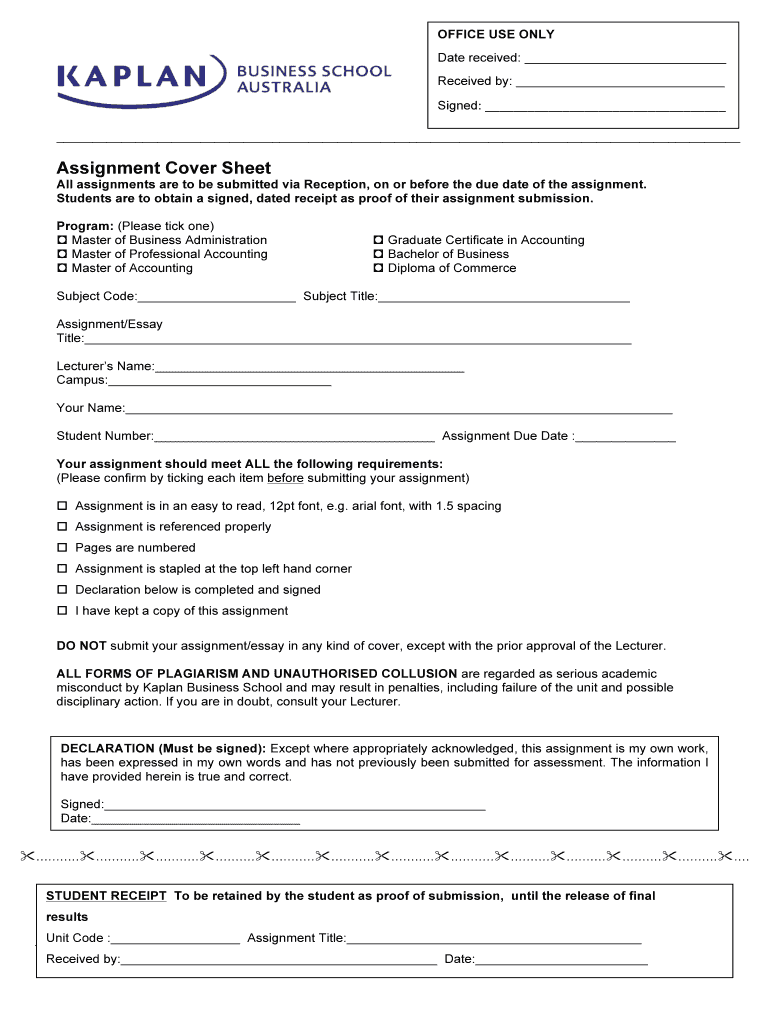 Kaplan Business School Coversheet  Form