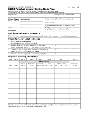LG900 Perpetual Inventory ControlBingo Paper Minnesota Gov Mn  Form