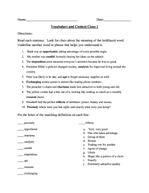 Context Clues Worksheets PDF  Form