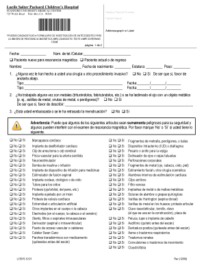 Mri Questionnaire in Spanish  Form