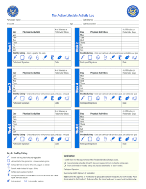 Lifestyle Activity Log  Form