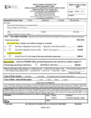  Producer Dairy License Application Texas Department of State Dshs State Tx 2015