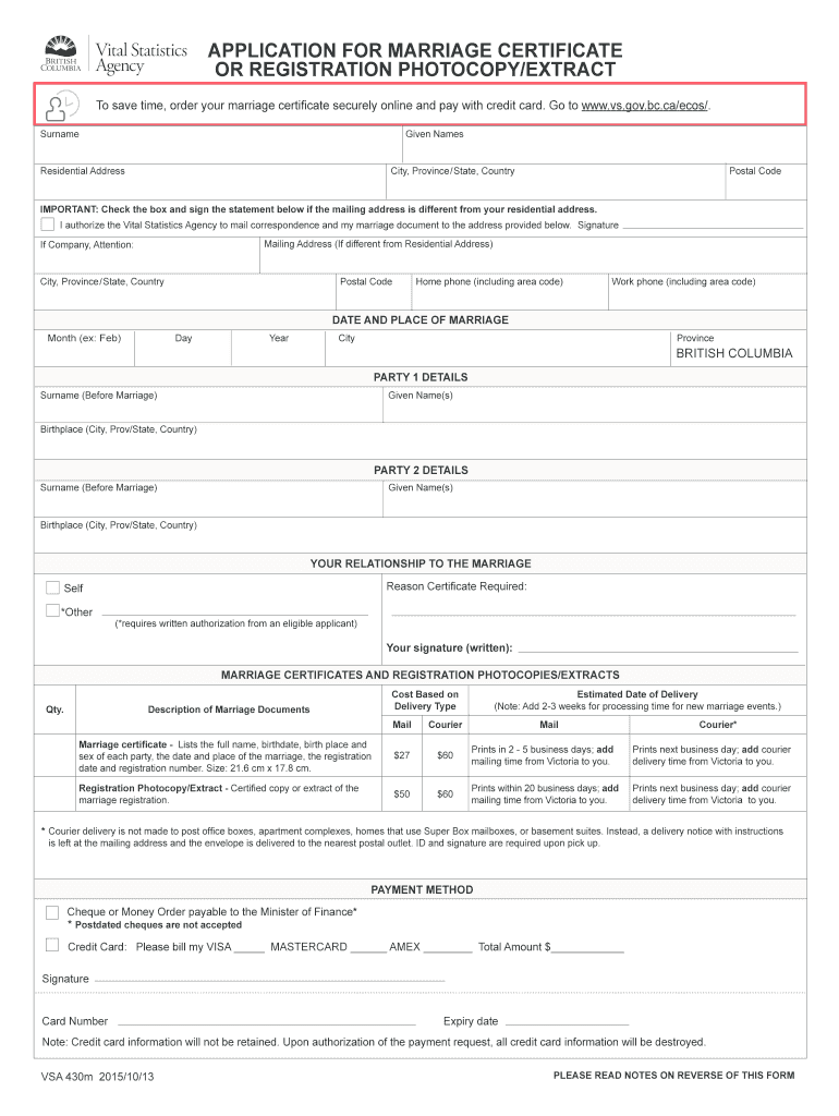  BApplicationb for Marriage Certificate or Registration PhotocopyExtract 2015