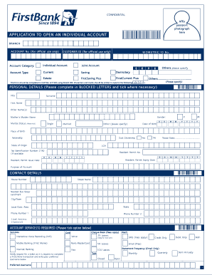 First Bank Account Opening Form PDF