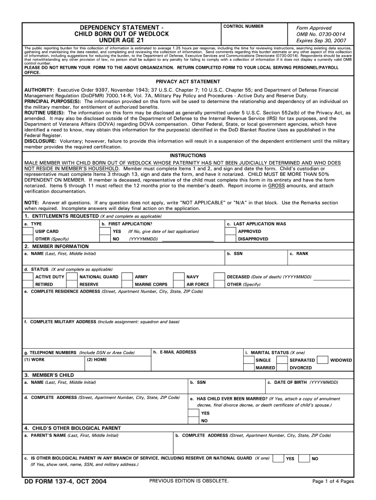  DD Form 137 4 Dependency Statement Child Born Www2 Southcom 2004