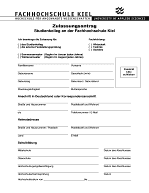 Download Zulassungsantrag Fachhochschule Kiel Fh Kiel  Form