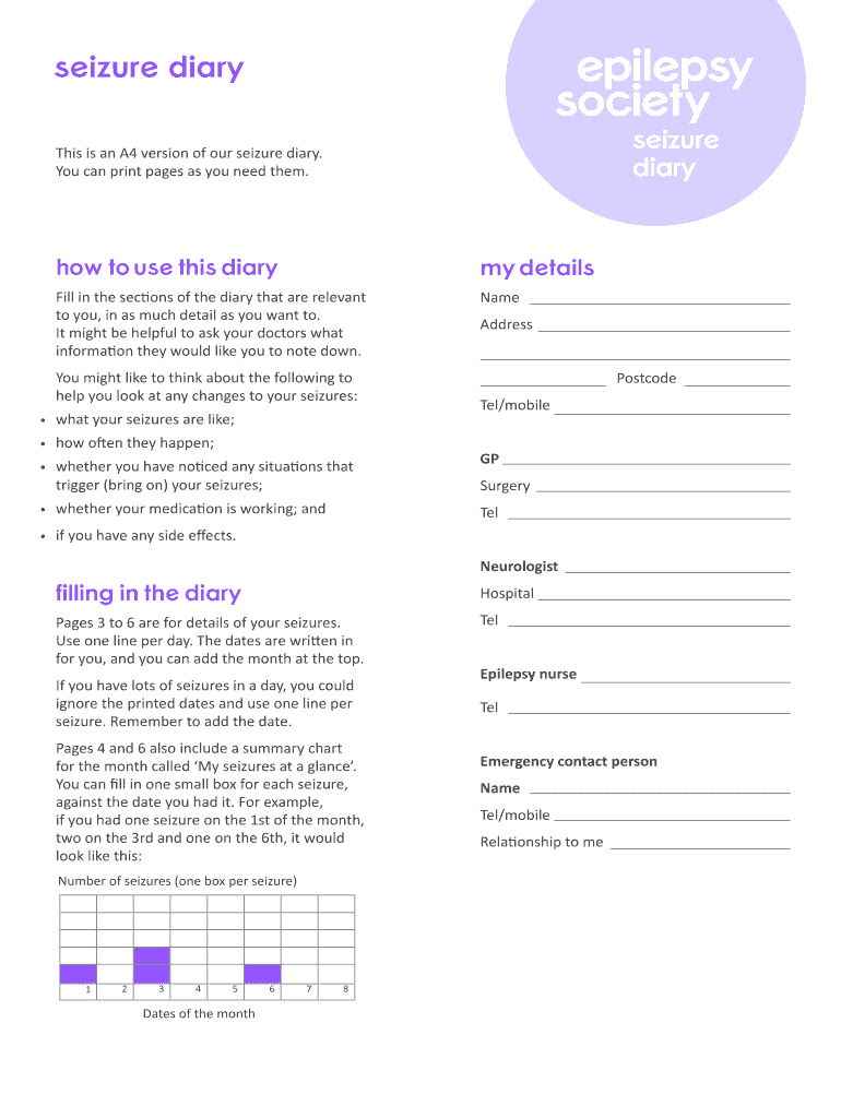 Epilepsy Society Seizure Diary Form