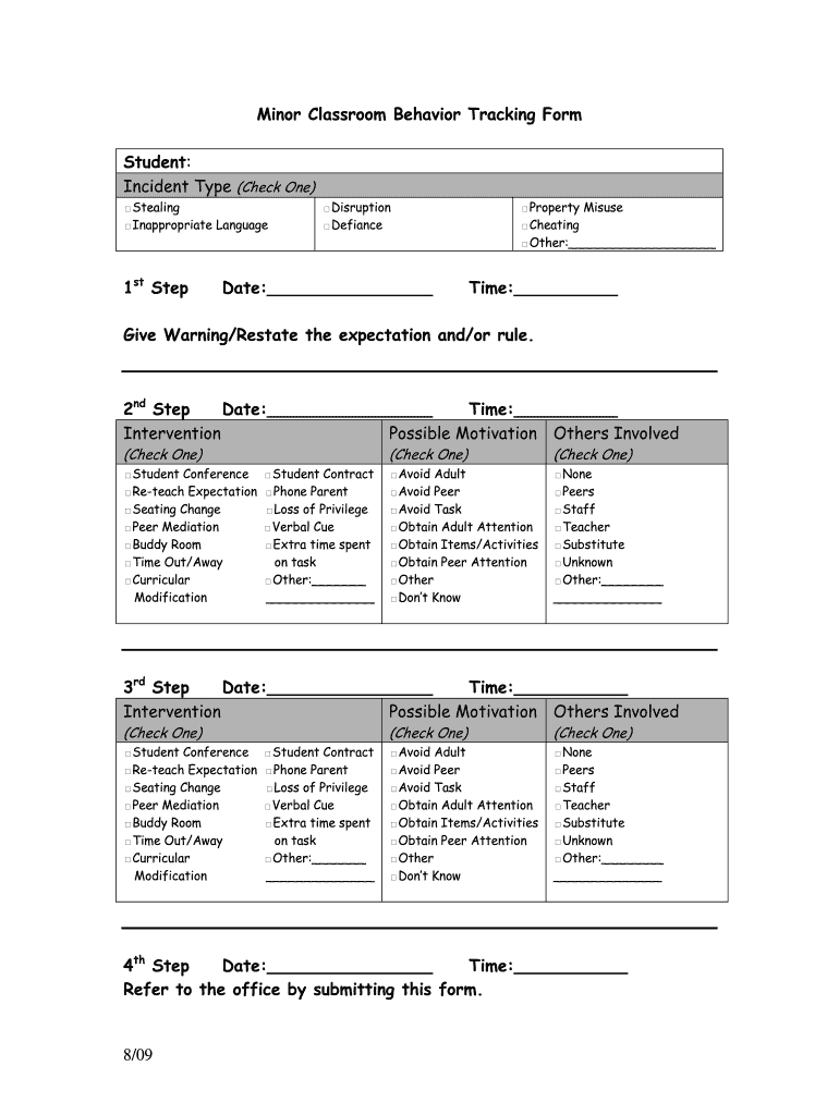 Minor Behavior Tracking Form