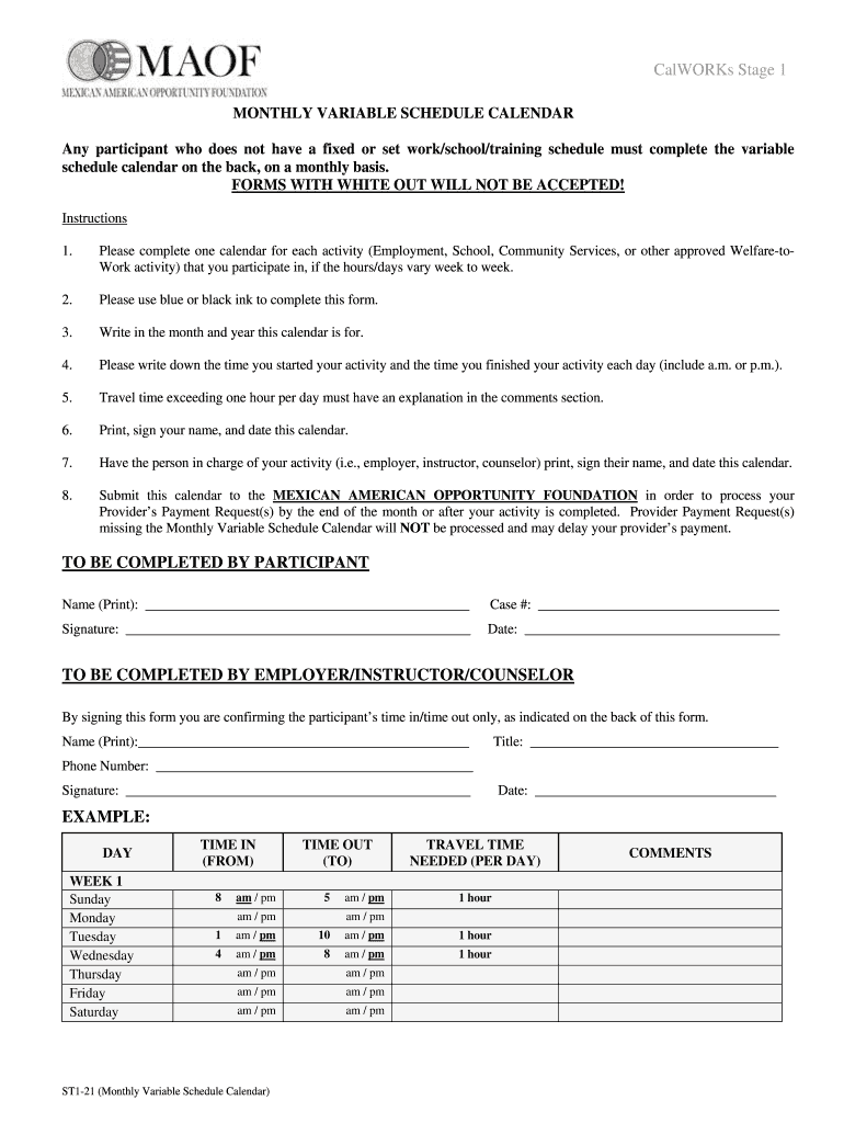 Print Monthly Calendar  Form