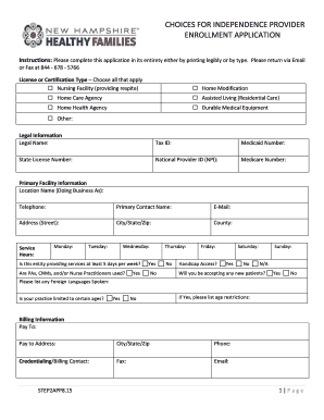 The CFI Provider Enrollment Application New Hampshire Healthy  Form