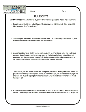 Answer Key Rule of 72 Worksheet Answers  Form