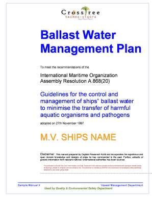 Ballast Water Management Plan CrossTree Crosstree  Form