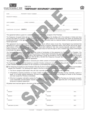 Temporary Occupancy Agreement  Form
