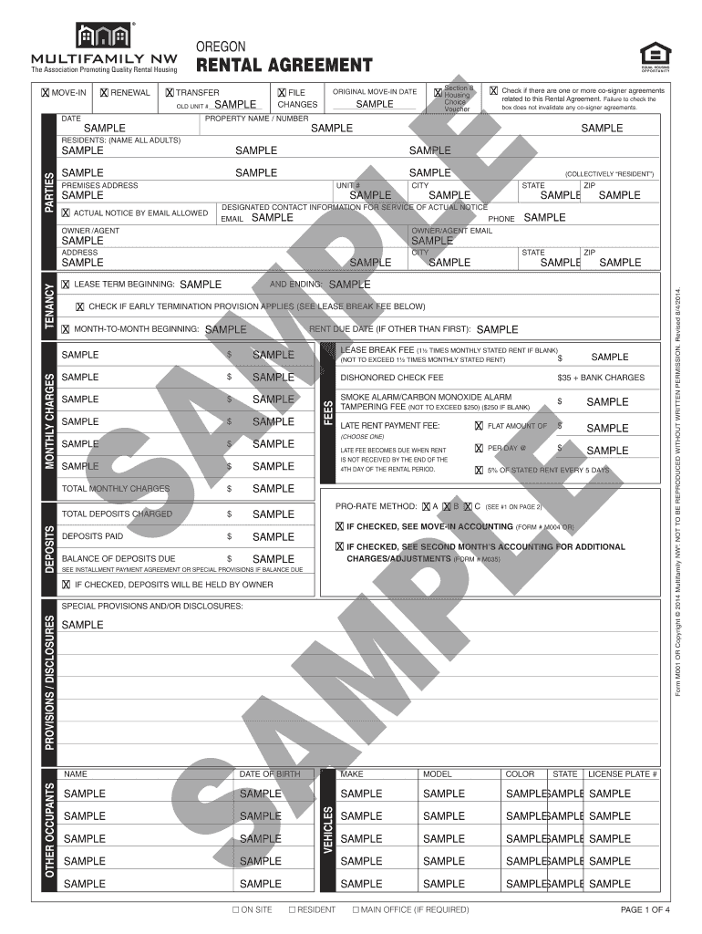 Multifamily Nw Oregon Rental Agreement  Form