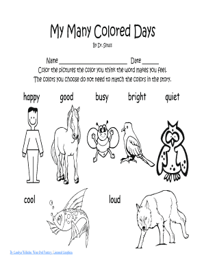 My Many Colored Days Coloring Pages, PDF, Wise Owl Factory  Form